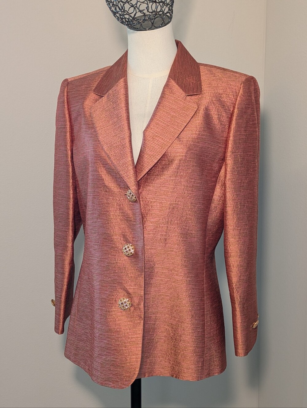Vintage Silk Wool Blazer Jacket Jacquard 3 Button Women's Size M Dana Buchman